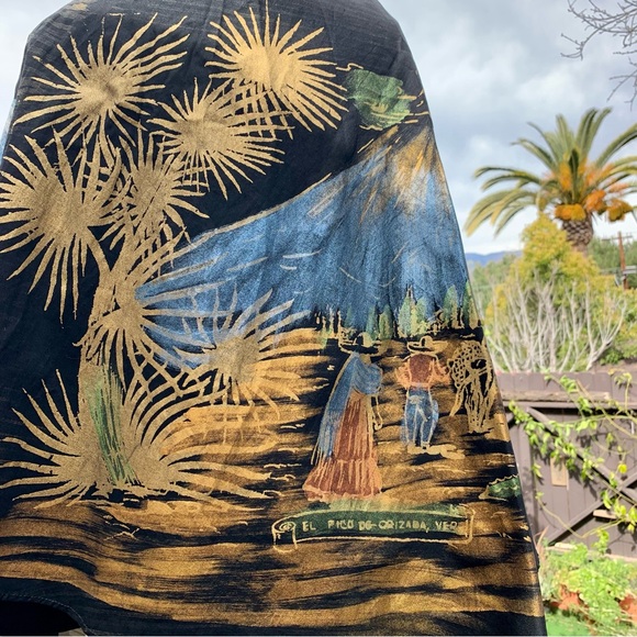 VINTAGE Mexican 1950s Black & Metallic Hand Painted Souvenir Circle Midi Skirt - Picture 11 of 11